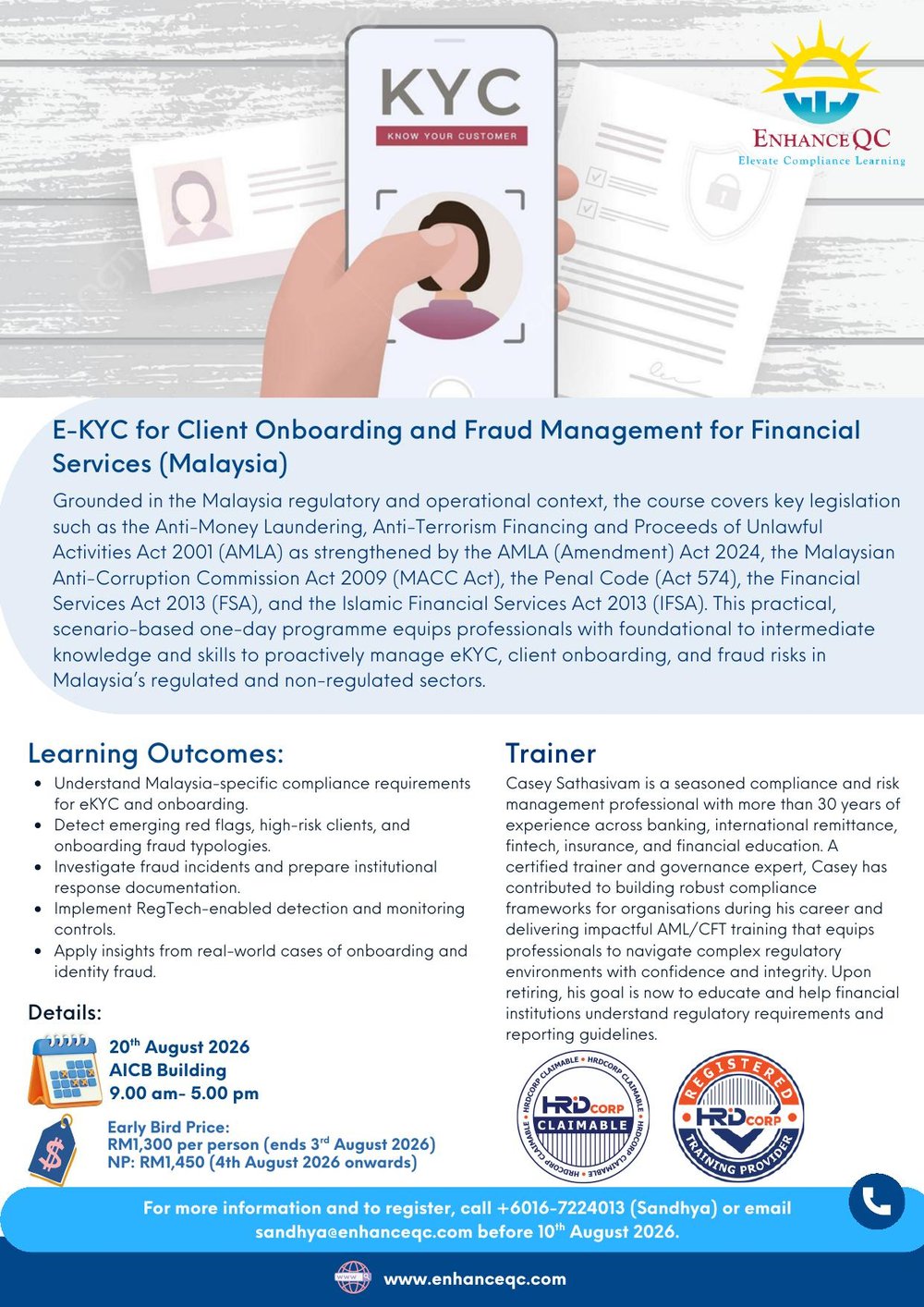 E-KYC for Client Onboarding and Fraud Management for Financial Services (Malaysia) - 20 August 2026 - AICB Building, KL