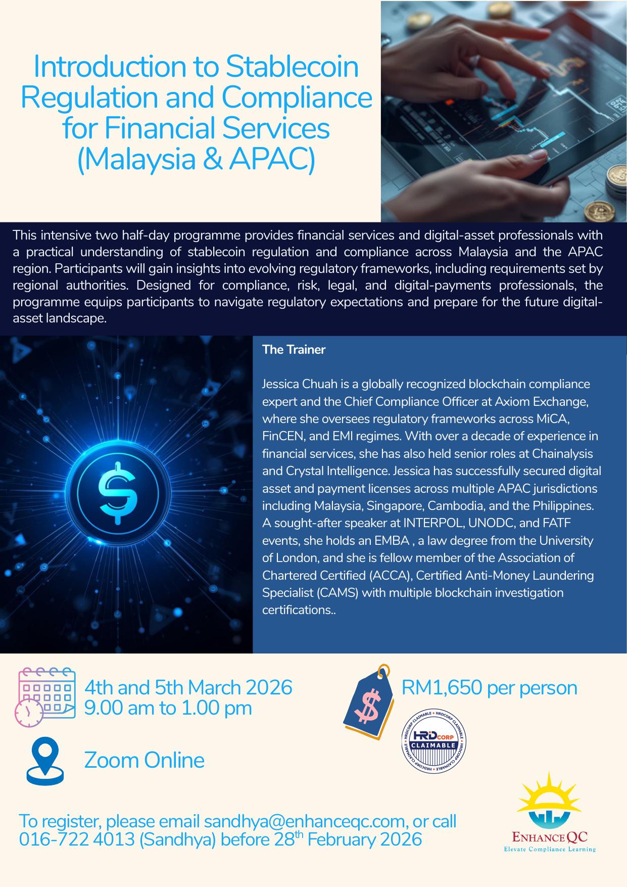 Introduction to Stablecoin Regulation and Compliance for Financial Services - 4th and 5th March 2026 - Zoom Online