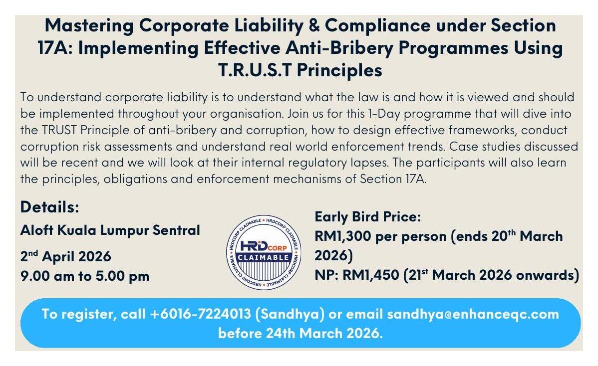 Mastering Corporate Liability and Compliance under Section 17A - 2nd April 2026 - Aloft Kuala Lumpur Sentral
